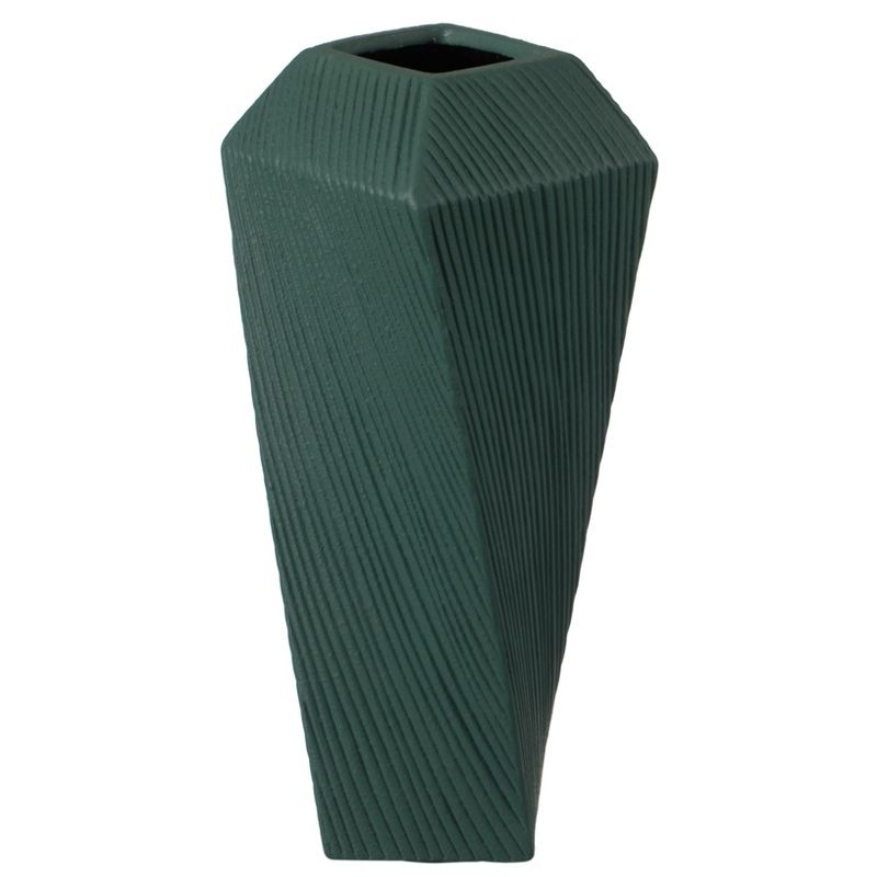 Uniquewise 12" H Decorative Ceramic Square Twisted Centerpiece Table Vase Green, Large