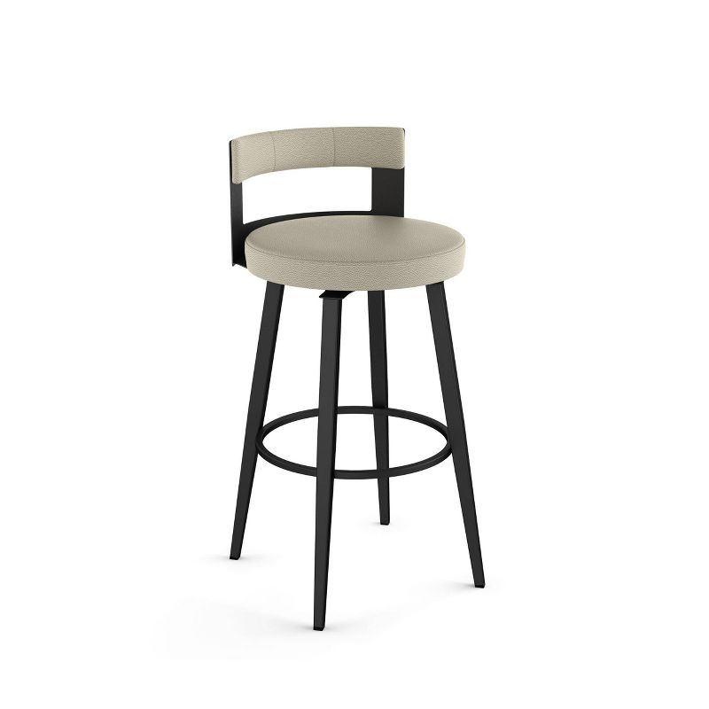 Amisco Paramont Upholstered Counter Height Barstool Greige/Black: Modern Round Faux Leather, Steel Frame, 300 lbs Capacity