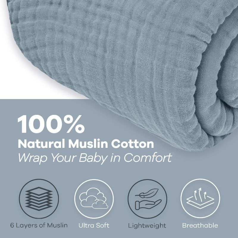 Muslin Blanket for Adults, Extra Large Queen 90" x 90" By Comfy Cubs - Pacific Blue