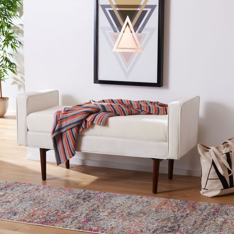 Henri Mid-Century Bench - BCH6303 - Cream/Walnut - Safavieh