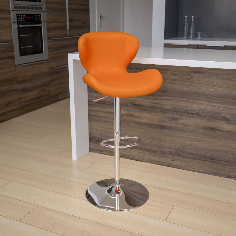 Flash Furniture Contemporary Orange Vinyl Adjustable Height Barstool with Curved Back and Chrome Base