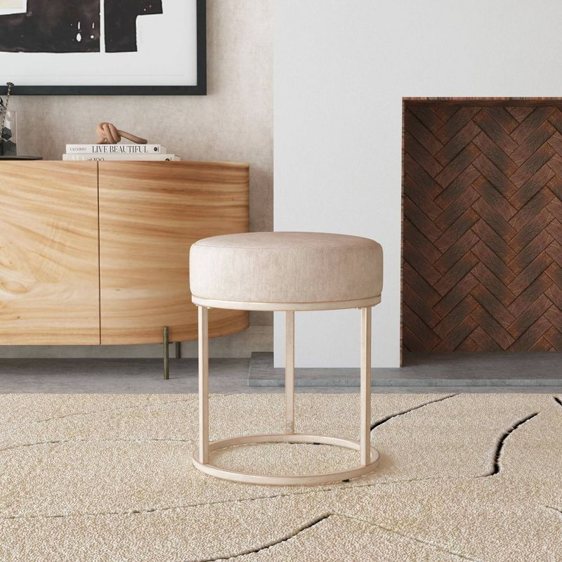 18" Swanson Backless Upholstered Metal Vanity Stool Bone White - Hillsdale Furniture: Round Padded Seat, Modern Design