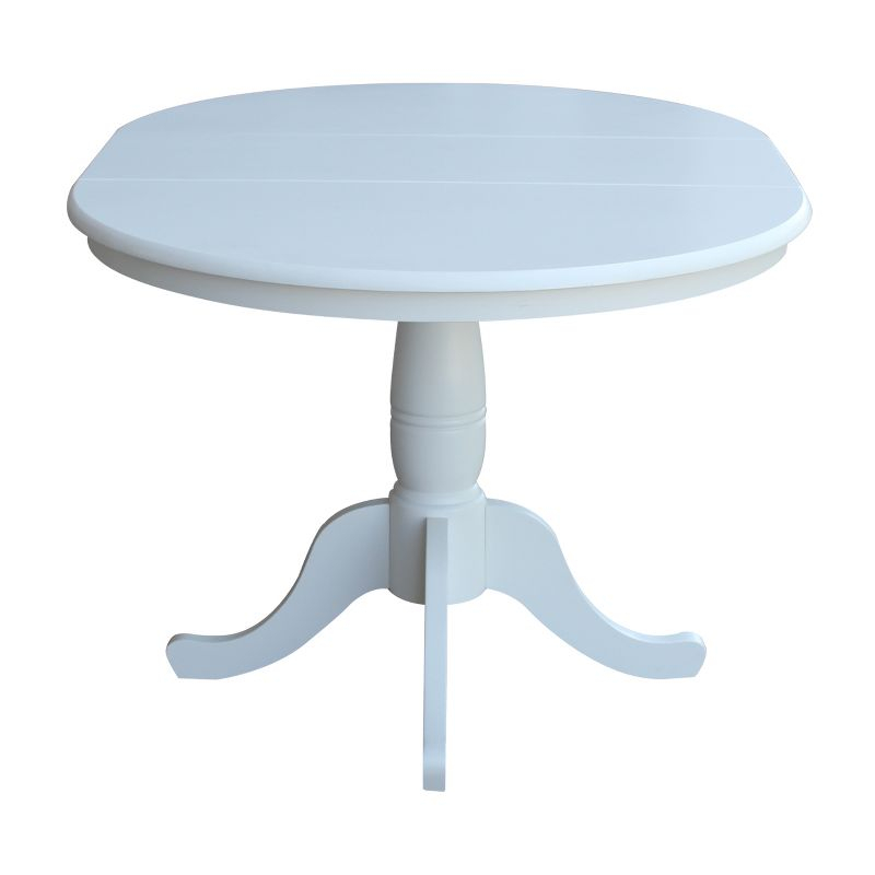 36" Kyle Round Top Pedestal with 12" Drop Leaf Dining Table White - International Concepts: Oval Kitchen Table for 4, Butterfly Leaf