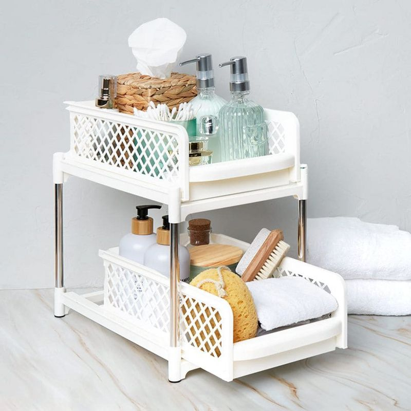 The Lakeside Collection Sliding Storage Drawers Pull Out Plastic Cabinet Organizer 2 Tier - 6" White