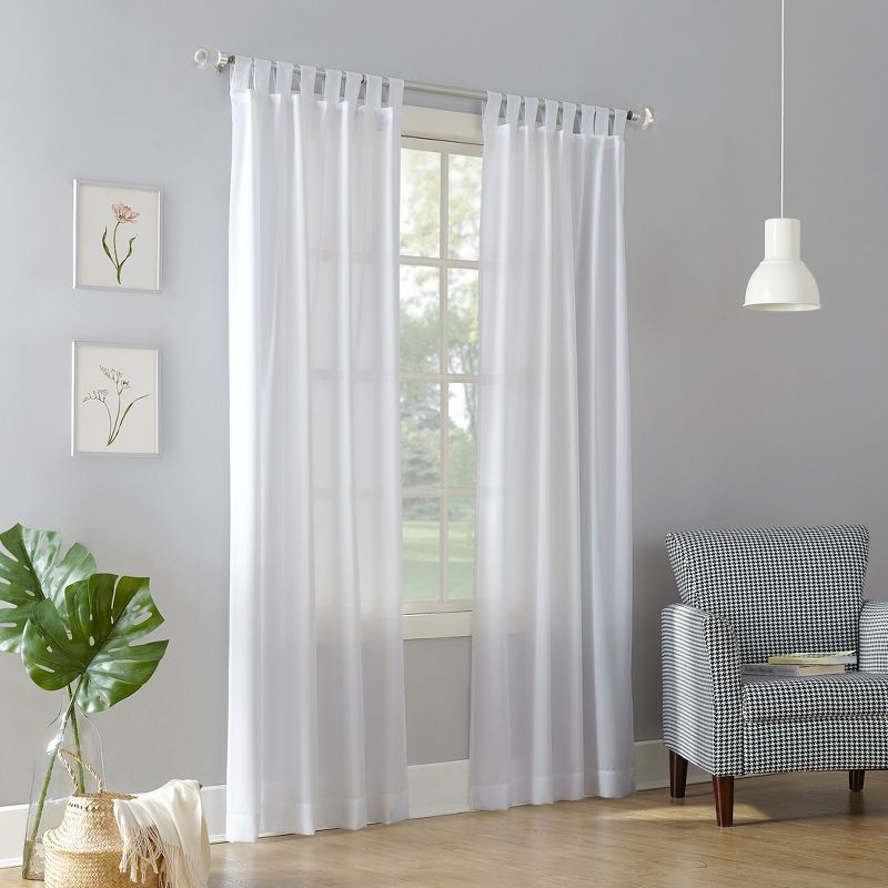 40"x108" No. 918 Light Filtering Semi-Sheer Joshua Heathered Texture Tab Top Curtain Panel White: Transitional Style, Machine Washable