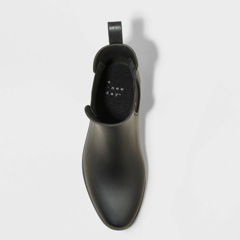 Women's Chelsea Rain Boots - A New Day™ Black 8: Waterproof Ankle Boots, Pull-On Style, Textured Outsole, Block Heel