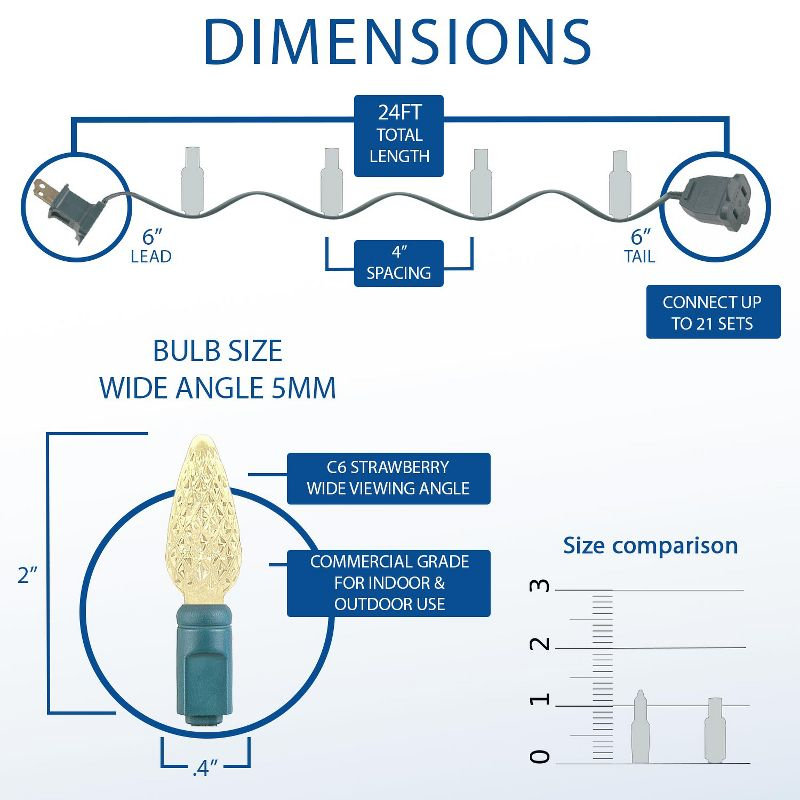 Novelty Lights Yellow/Red/Orange True Twinkle (100% Twinkle) C6 LED Fall Thanksgiving String Lights 70 Strawberry Bulbs (Brown Wire, 24 Feet)