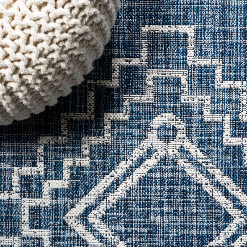 3'x5' Marokko Diamond  Medallion Indoor/Outdoor Area Rug, Blue/Ivory - JONATHAN Y