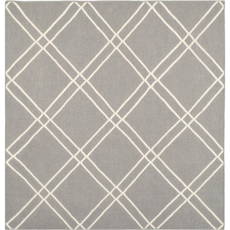 Dhurries DHU638 Hand Woven Area Rug - Grey/Ivory - 6'x6' - Safavieh.