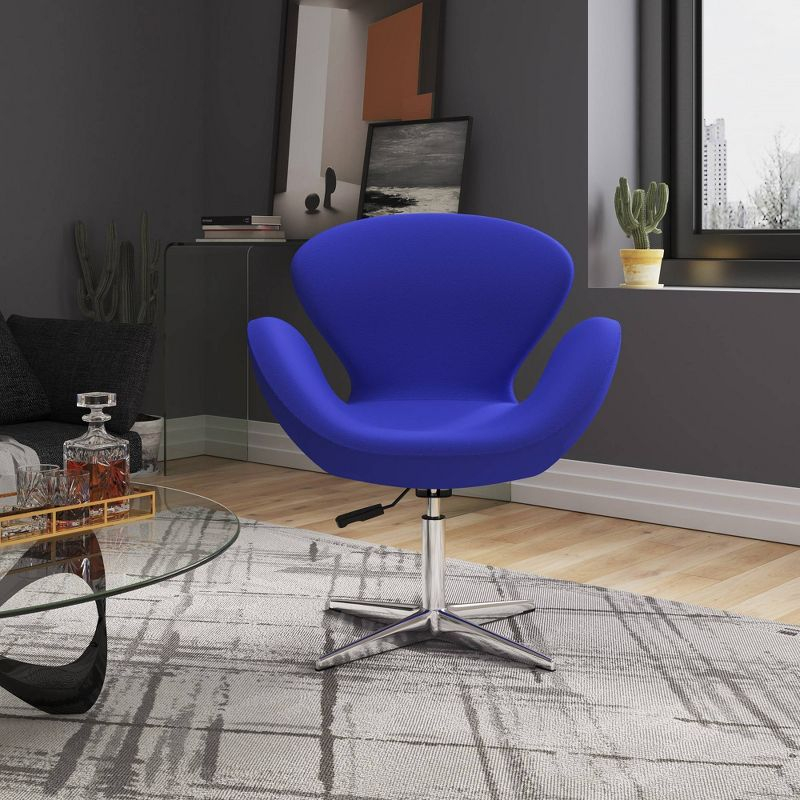 Set of 2 Raspberry Faux Leather Adjustable Swivel Chairs Blue - Manhattan Comfort: Retro Chic, Steel Cross Legs