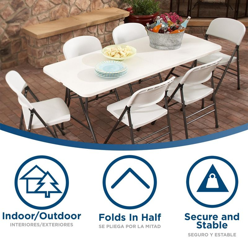 COSCO 6' Fold-in-Half Banquet Table with Handle and Locking Latch, White