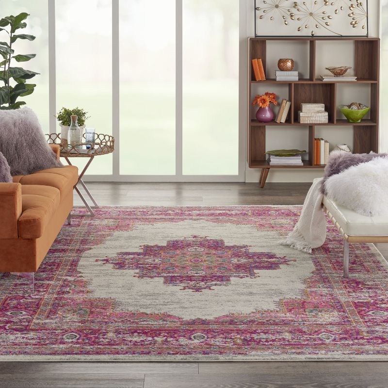 Nourison Passion Medallion Bohemian Indoor Rug Ivory/Fuchsia 9' x 12'