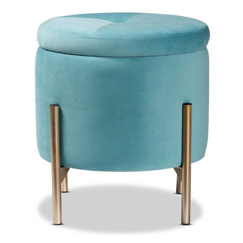 Malina Velvet Metal Storage Ottoman Blue/Gold - Baxton Studio: Upholstered Bench, Footstool with Compartment