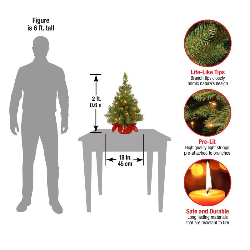 2' Prelit Majestic Spruce Artificial Christmas Tree in Burgundy Cloth Bag Warm White Lights - National Tree Company