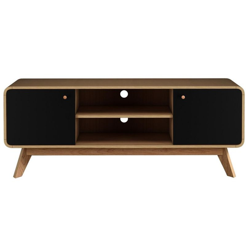 Ren Home Leva Scandinavian 2 Door Rounded TV Stand, Oak and Black