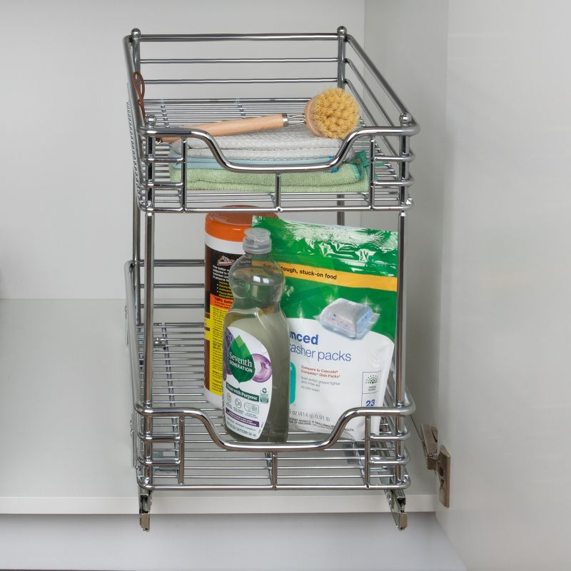 Glidez Multipurpose Chrome-Plated Steel Pull-Out/Slide-Out Storage Organizer for Under Cabinet Use - 2-Tier Design - Chrome