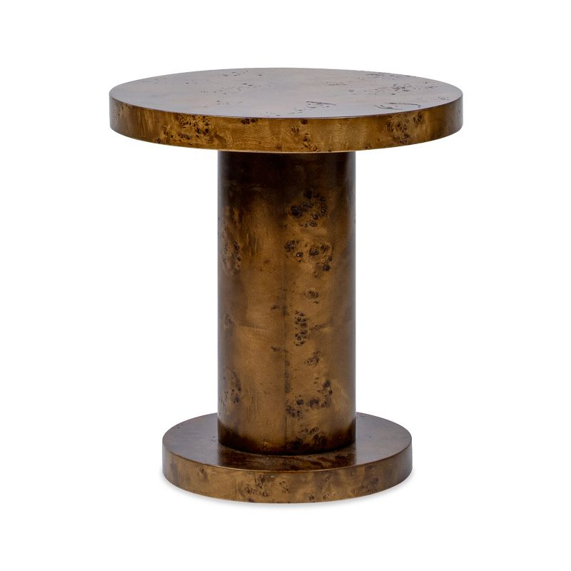Jennifer Taylor Home Bolin 18" Round Pillar Burl Accent Side Table, Walnut Brown Burl Wood