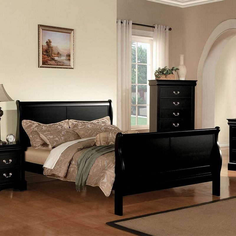 Acme Furniture Queen Louis Philippe III Bed Black: Mid-Century Modern Style, Wood Frame, Microfiber