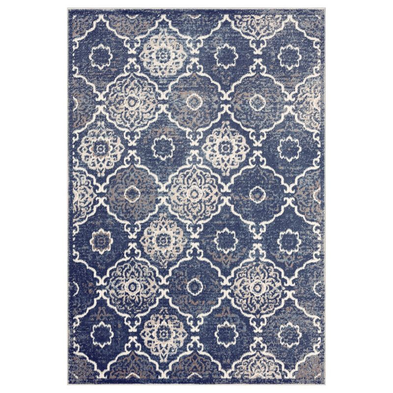 Home Dynamix Boho Andorra Transitional Damask Area Rug, Navy Blue/Ivory, 5'2"x7'2"