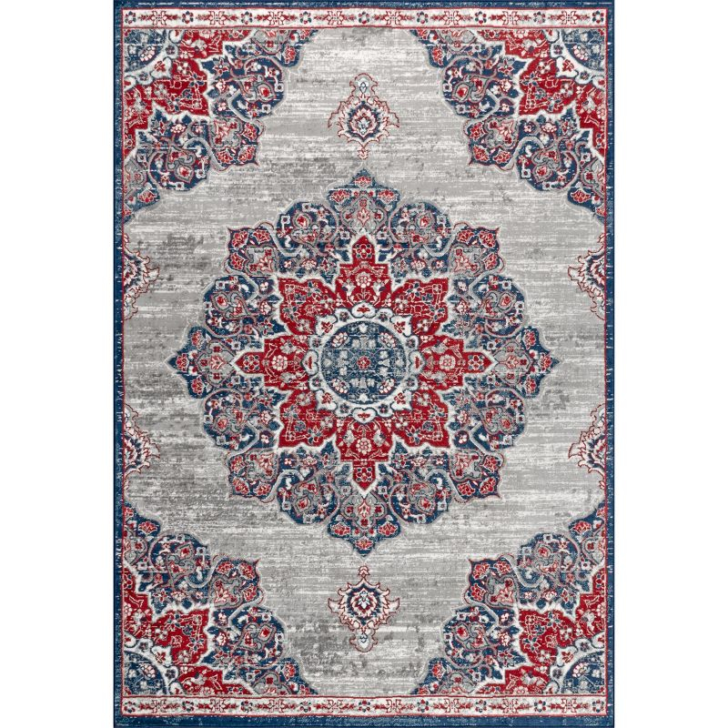 4'x6' Modern Persian Vintage Moroccan Medallion Area Rug, Navy/Red - JONATHAN Y