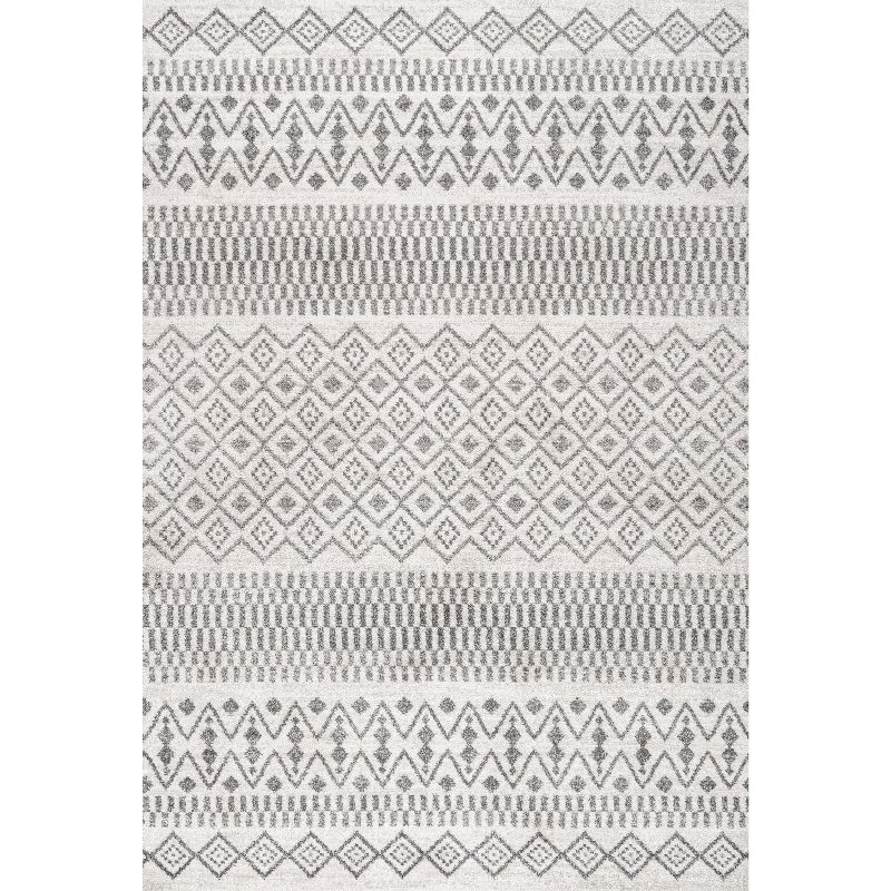 3'x5' Ifrane Berber Geometric Stripe Area Rug, Cream/Gray - JONATHAN Y