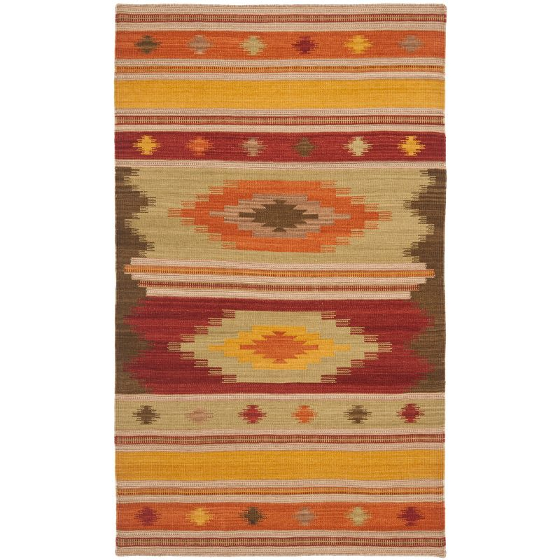 Kilim NVK176 Hand Woven Indoor Area Rug - Brown/Multi - 4'x6' - Safavieh