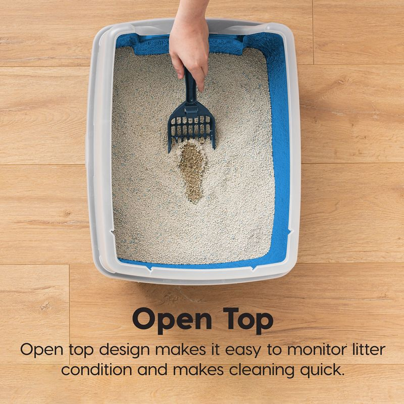 IRIS USA IRIS USA Open Top Cat Litter Tray with Scoop and Scatter Shield, Cat Litter Pan, Blue