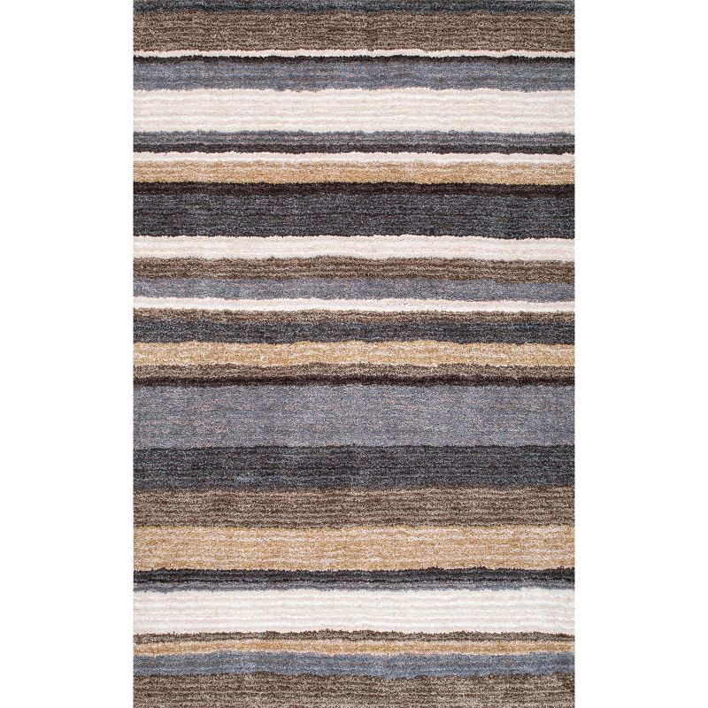 Nuloom Drey Striped 5x8 Shag Area Rug for Living Room Bedroom Dining Room Nursery, Beige Multicolor/Brown