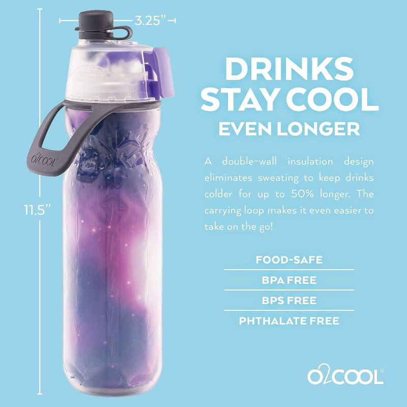 O2COOL Mist 'N Sip Misting Water Bottle 2-in-1 Mist and Sip Function with No Leak Pull Top Spout Sports Water Bottle Reusable Water Bottle - 20 oz