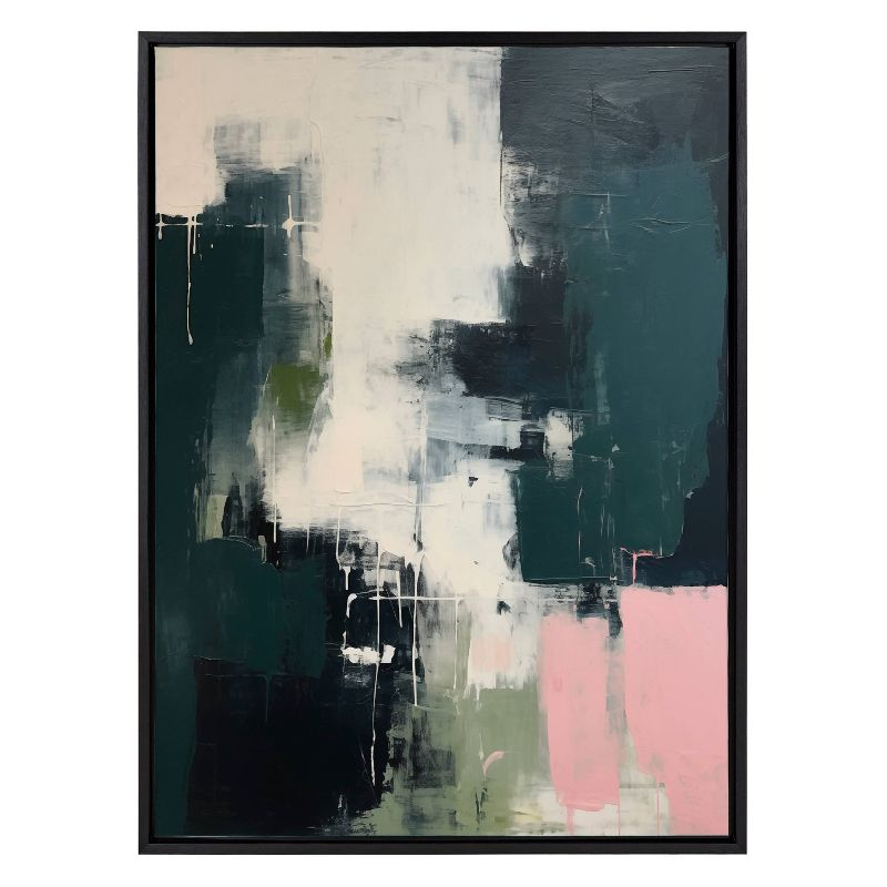Kate & Laurel All Things Decor 31.5"x41.5" Sylvie Emerald Blush Framed Canvas by Amy Lighthall Black