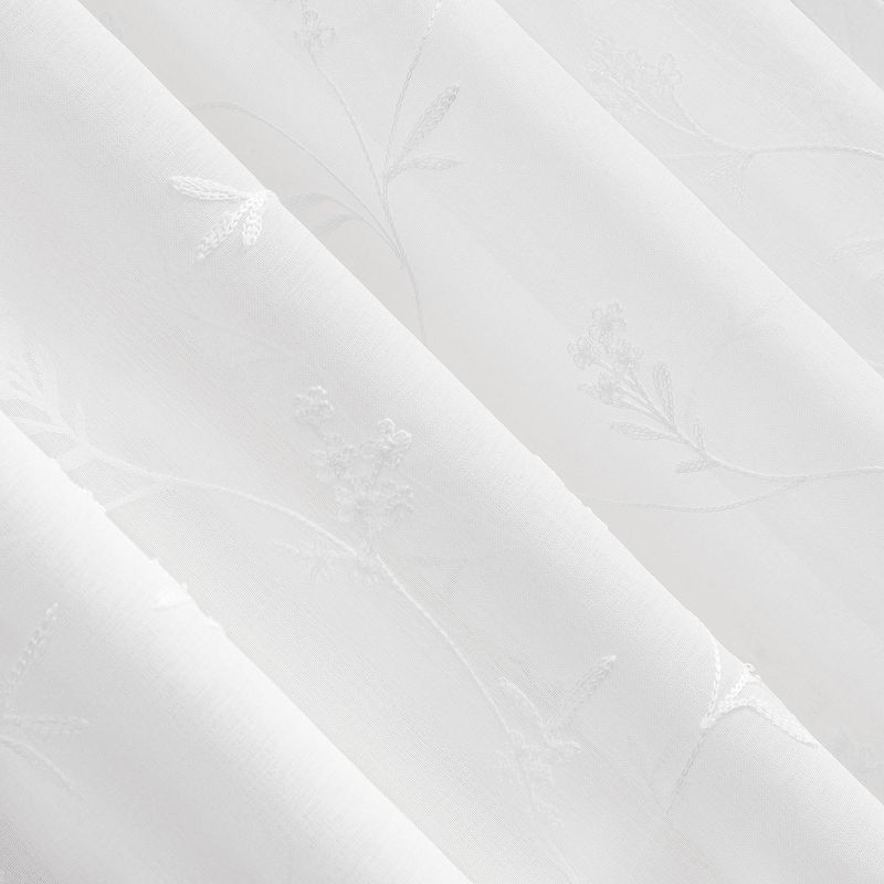 84"x50" Delia Embroidered Floral Sheer Rod Pocket Curtain Panel Ivory - No. 918: Modern Botanical Plain Weave