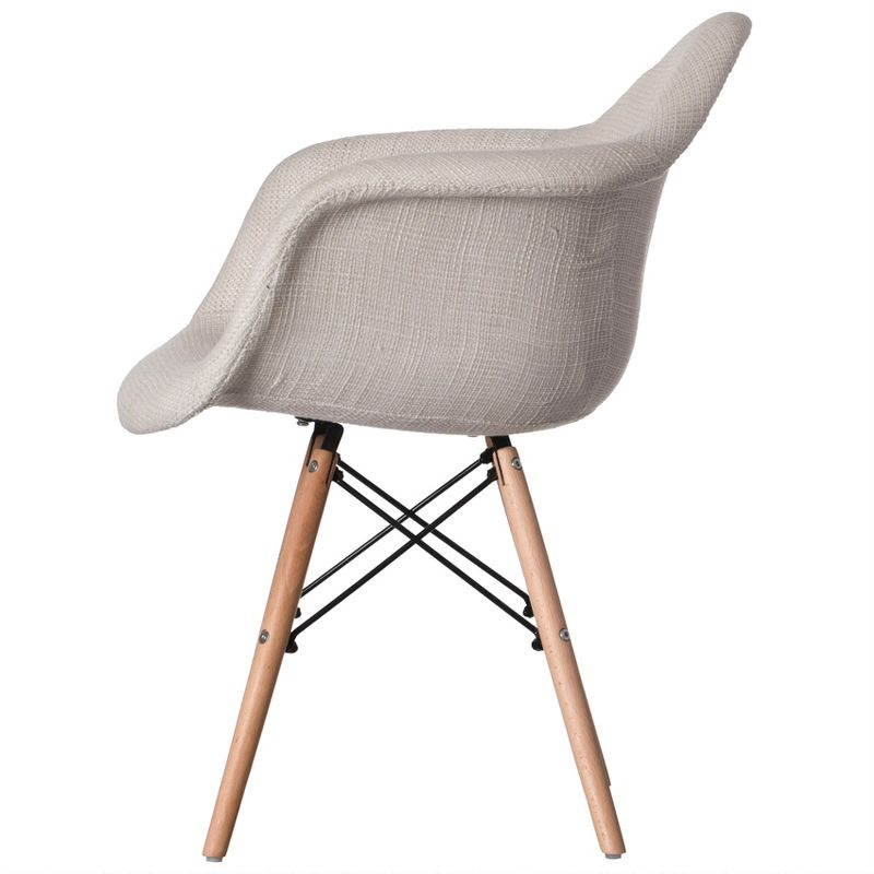 Fabulaxe Mid-Century Modern Style Fabric Lined Armchair with Beech Wooden Legs, White Set 2