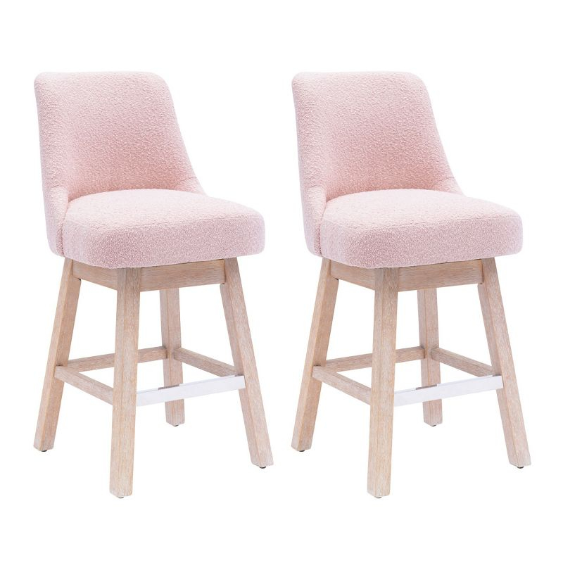 WestinTrends 26" Upholstered Swivel Counter Height Bar Stools (Set of 2), Dusty Peach