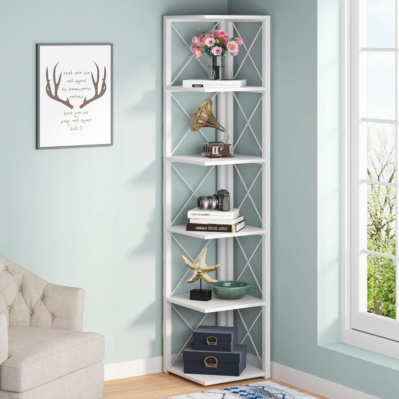 Hommoo 6-Tier Corner Shelf, 70.86" Corner Bookshelf White