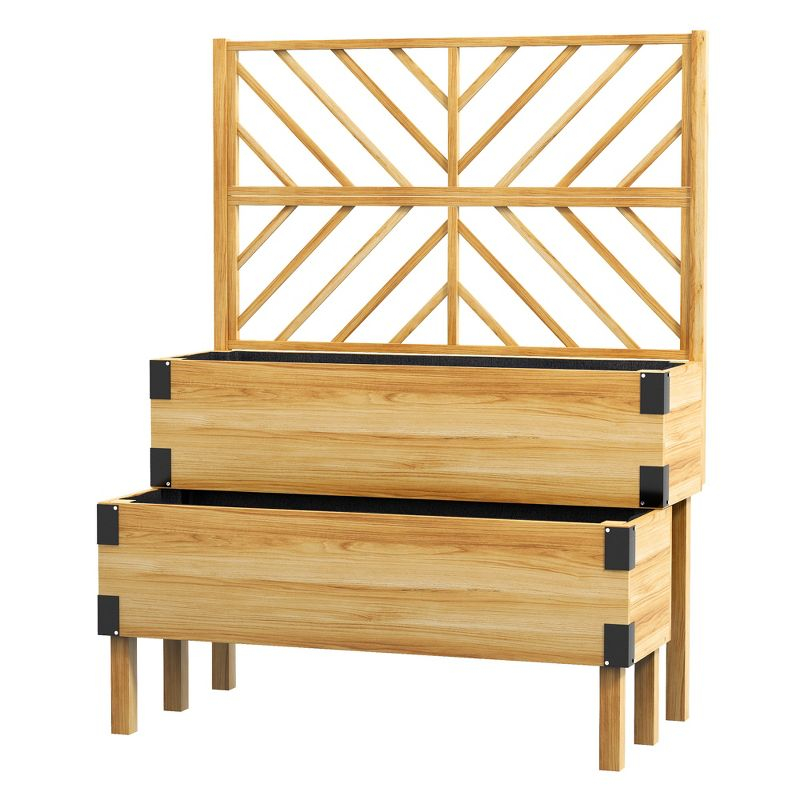 Outsunny 2 Tier Trellis Planter, Wooden Vegetable Garden Bed with Metal Corners for Vegetables, Flowers, Herbs, Natural