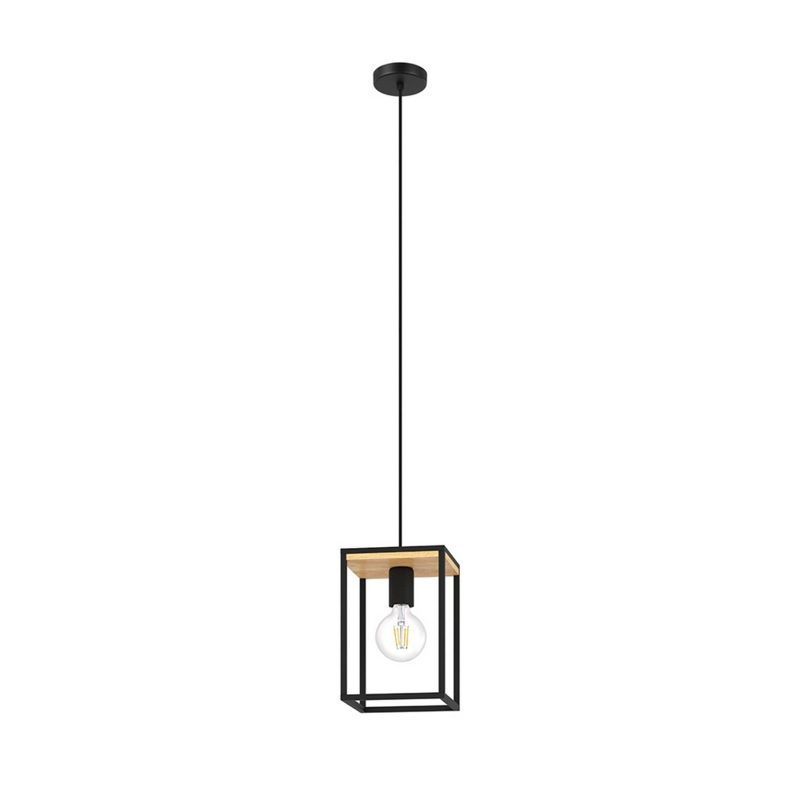 1-Light Libertad Pendant Structured Black and Wood Finish - EGLO: Chic Vintage Ceiling Fixture for Kitchen