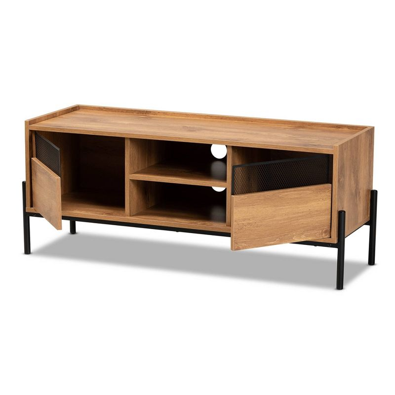 Tasman Wood and Metal 2 Door TV Stand for TVs up to 45" Natural Brown/Black - Baxton Studio