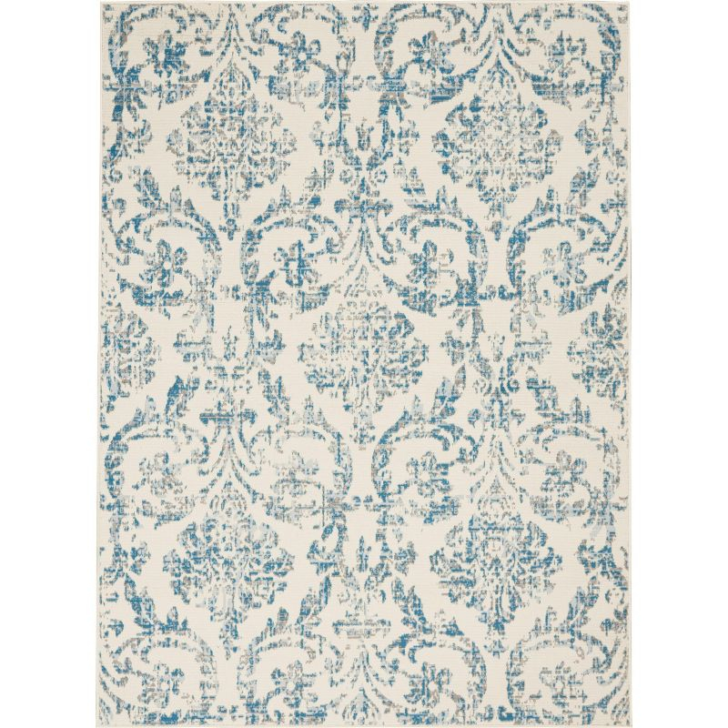 Nourison Jubilant 5'3" x 7'3" (5' x 7') Ivory/Blue Area Rug Farmhouse Vintage Damask by Nourison