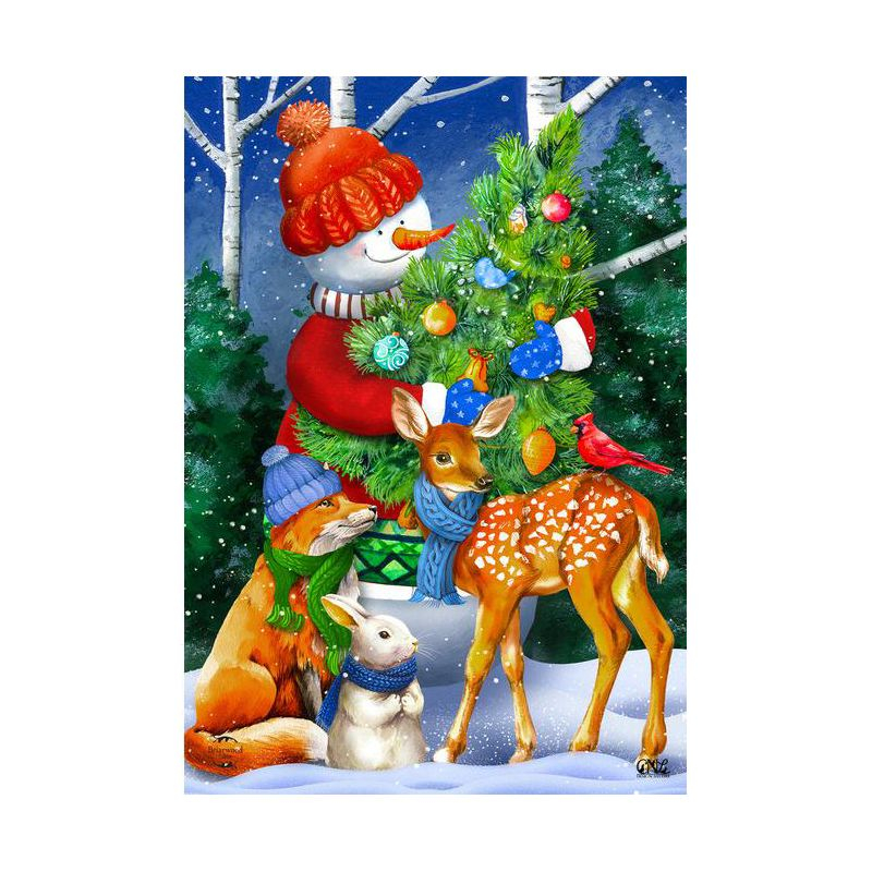 Woodland Snowman Christmas House Flag Deer Fox Bunny 28" x 40" Briarwood Lane