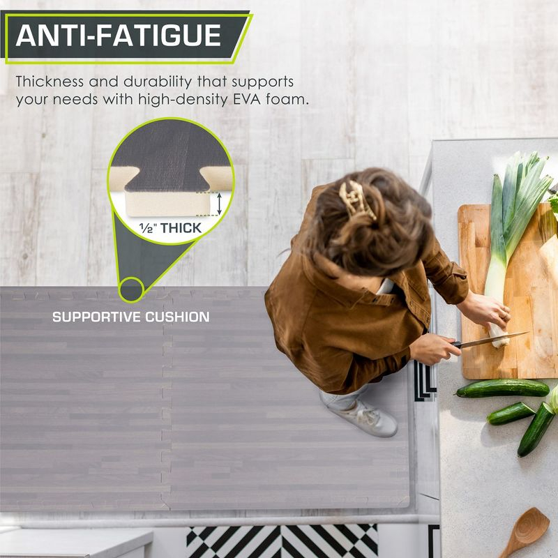 Wood Grain Puzzle Mat 1/2-in, Slate Grey, 24 Sq Ft - 6 Tiles