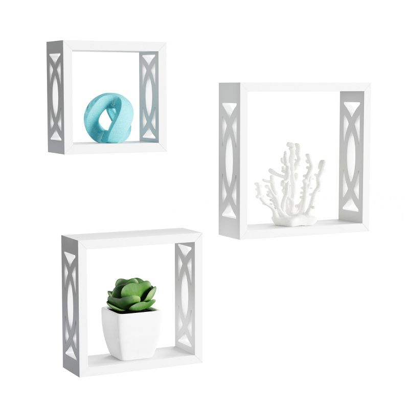 Floating Shelves - Open Cube Wall Shelf Set with Hidden Brackets, 3 Sizes to Display Décor, Photos, More- Hardware Included by Lavish Home (White)
