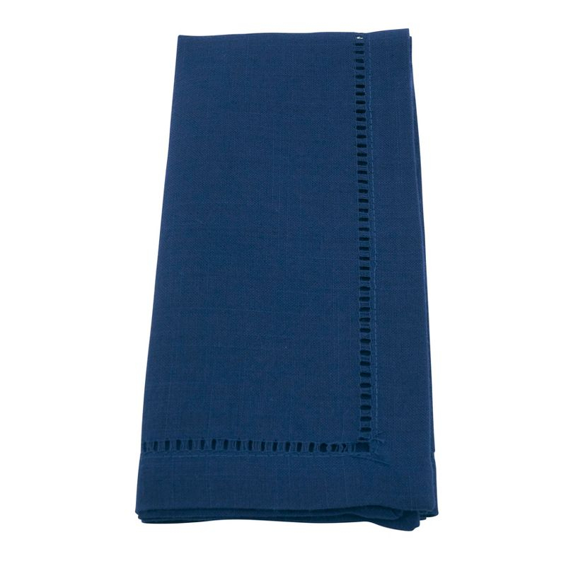 Saro Lifestyle Dinner Napkin With Hemstitch Border Design (Set of 12), Navy Blue, 18" x 18"