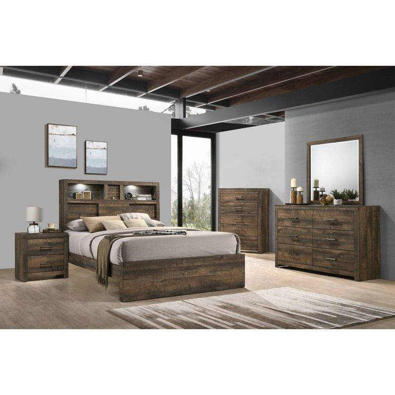 King Beckett Bookcase Panel Bed Walnut - Picket House Furnishings: Built-In Speakers, USB Port, Touch Lighting