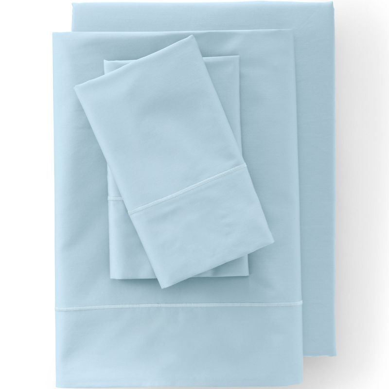 Lands' End 400 Thread Count Premium Supima Cotton No Iron Sateen Flat Bed Sheet - King - Dusty Blue