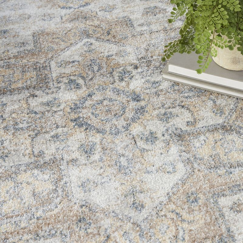 Nourison Astra Machine Washable Vintage Medallion Indoor Rug Silver Grey 4' x 6'