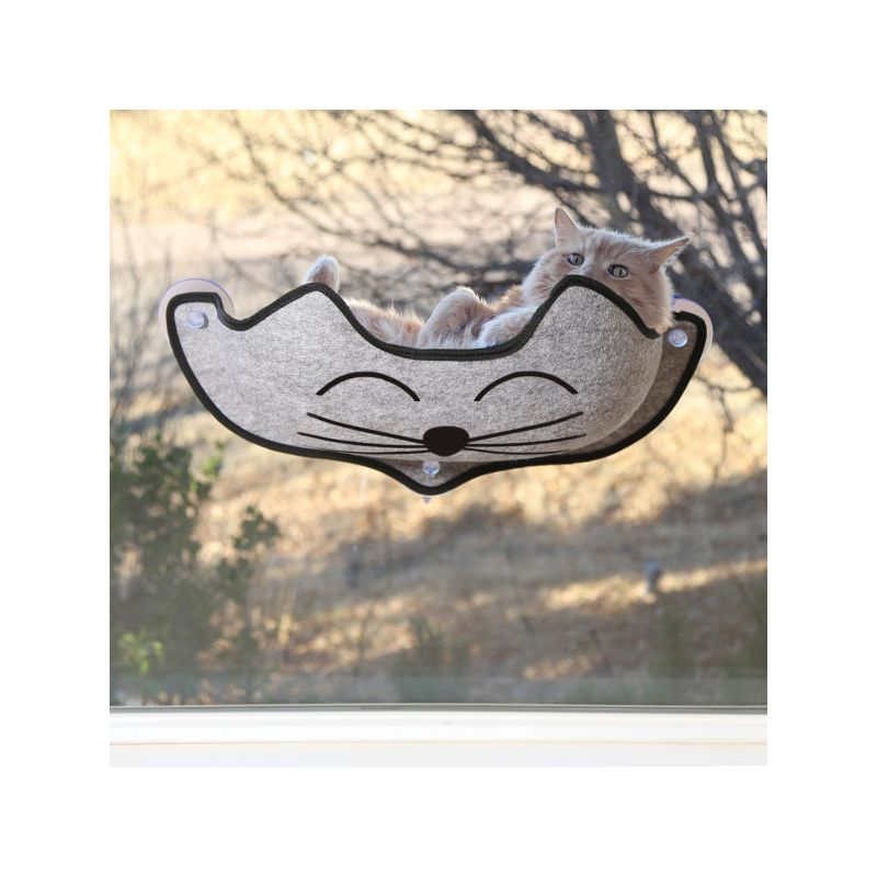 K&H Pet Products EZ Mount Window Bed Kitty Sill Gray with Kitty Face 27 X 11 X 6 Inches