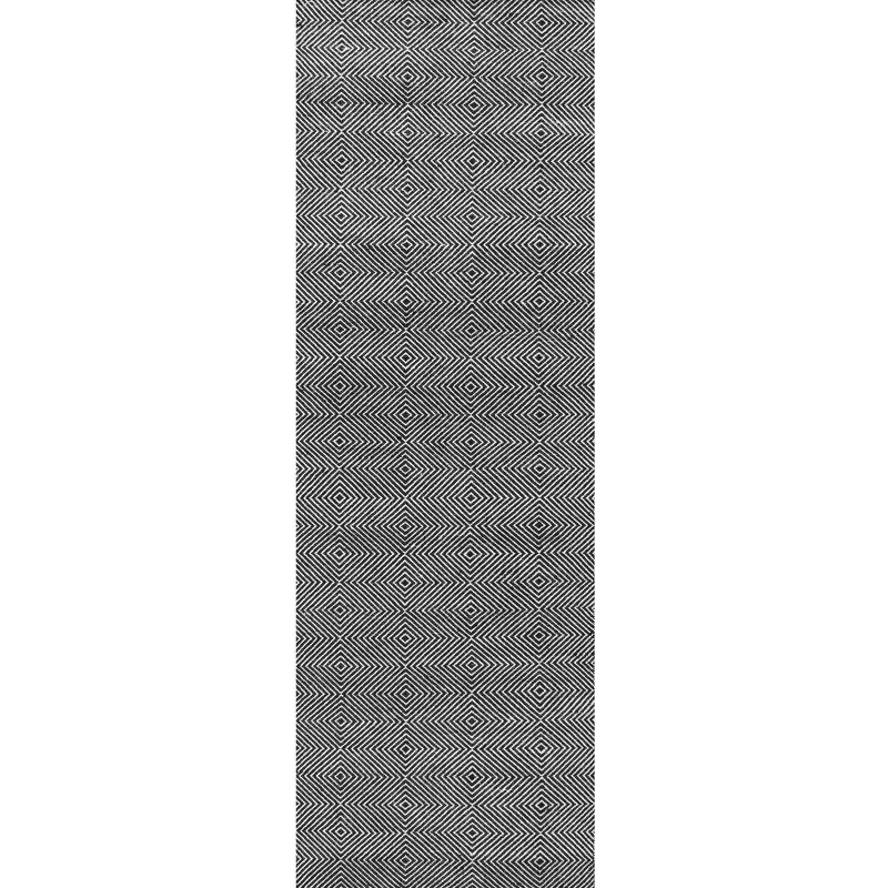 Nuloom Ago Geometric 2x6 Wool Runner Indoor Area Rug for Living Room Bedroom Dining Room Entryway Hallway Kitchen, Black/Ivory