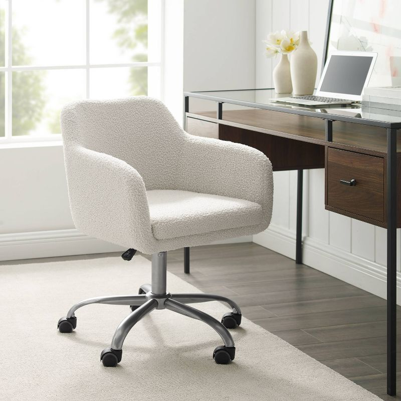 Rylen Modern Swivel Office Desk Chair White - Linon: Chrome-Plated, Ergonomic with Adjustable Height & Casters