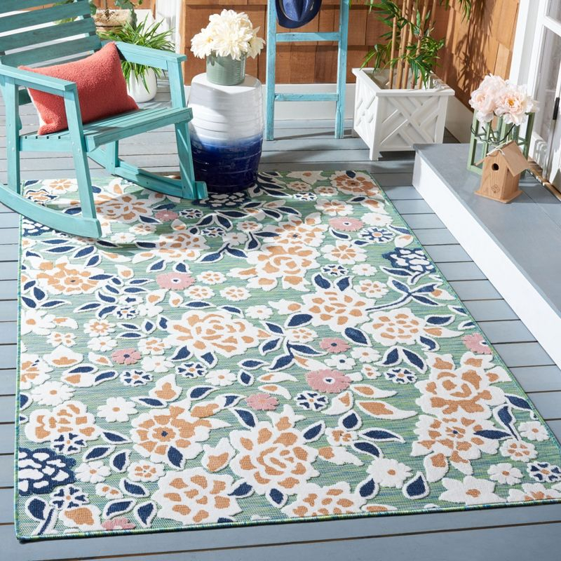 Cabana CBN485 Power Loomed UV Resistant Indoor/Outdoor Area Rug - Green/Navy - 8'x10' - Safavieh