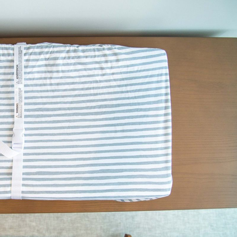 Ely's & Co. Baby Waterproof Changing Pad Cover - Cradle Sheet  100% Combed Jersey Cotton Misty Blue Splash & Stripes 2 Pack